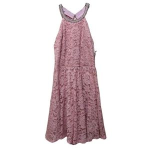 Pink Lace Dress with Rhinestones & "Pearls"